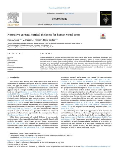 Normative cerebral cortical thickness for human visual areas